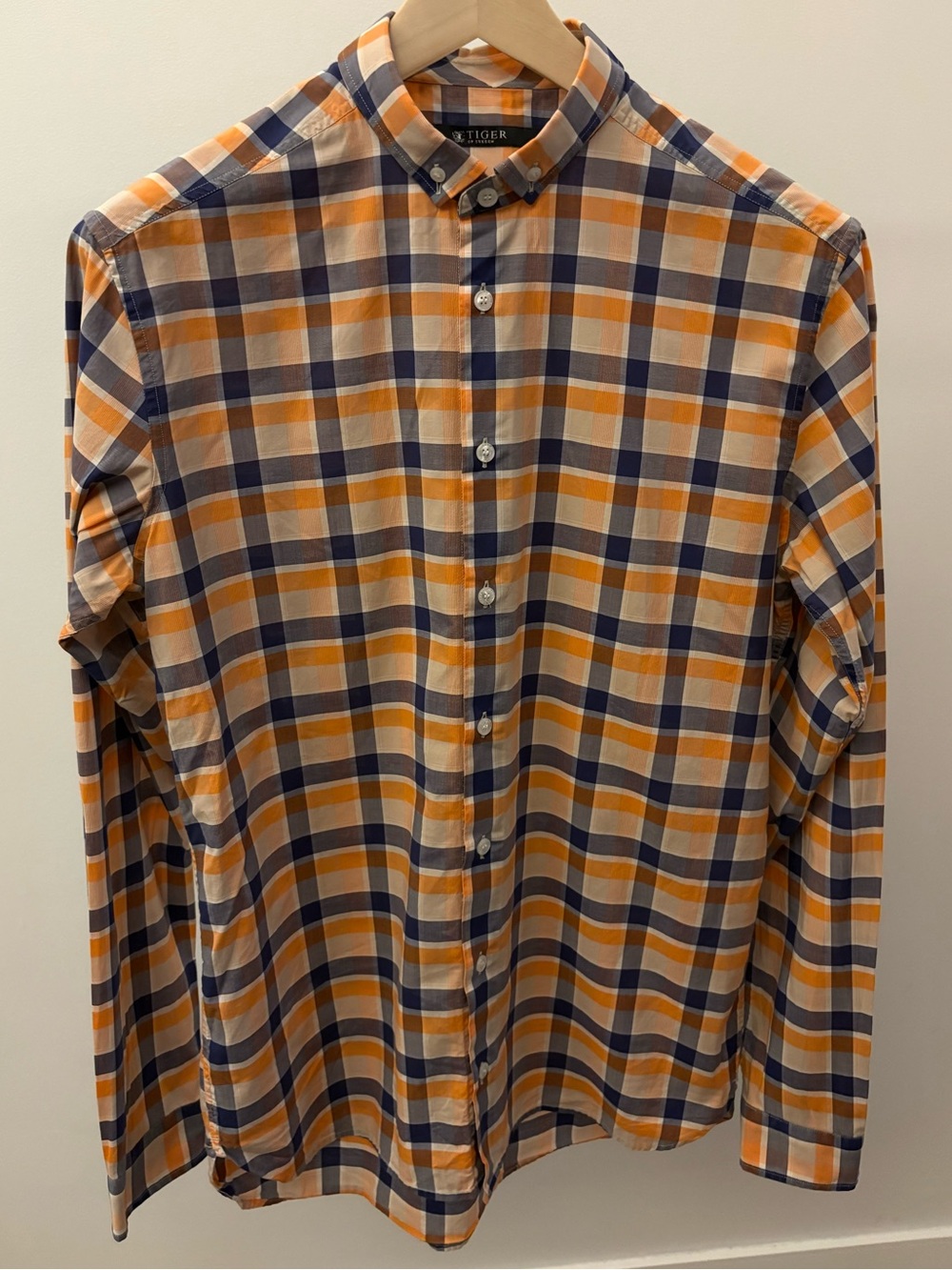 Tiger of Sweden Orange Navy Plaid Cotton Button-Down